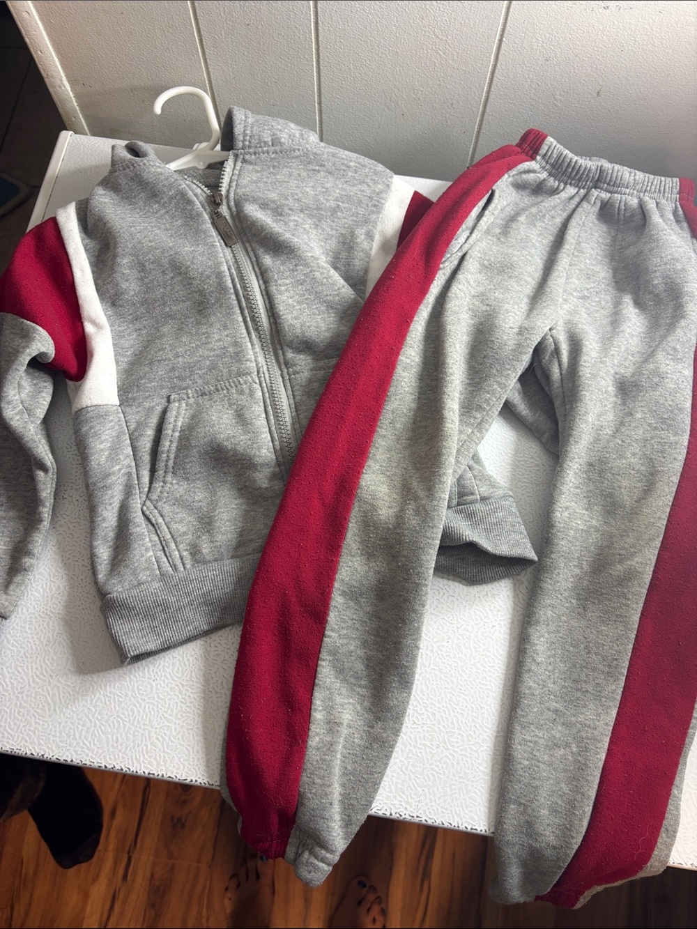 492 - Kids Grey Jogger Pants with Red Side Stripe